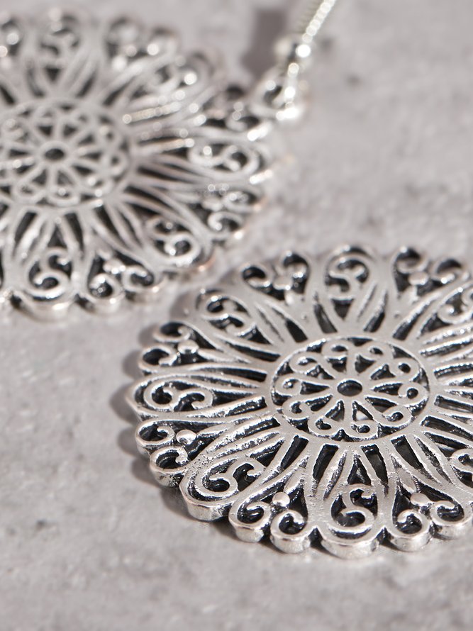 Vintage Silver Floral Ethnic Pattern Earrings Casual Women Jewelry
