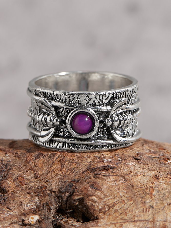 Ethnic Wind Natural Crystal Bee Pattern Ring Retro Old Jewelry