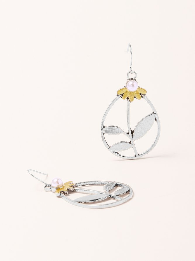 Vintage Silver Floral Earrings Bohemian Ethnic Style Dress Women Jewelry