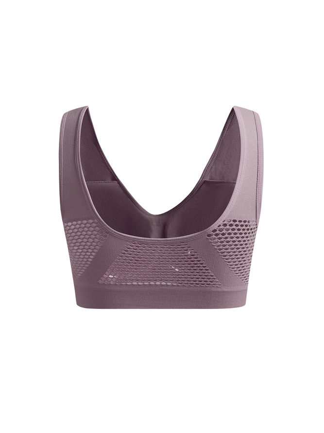 Plain Plus Size Hollow Out Breathable Comfortable Sports Bra