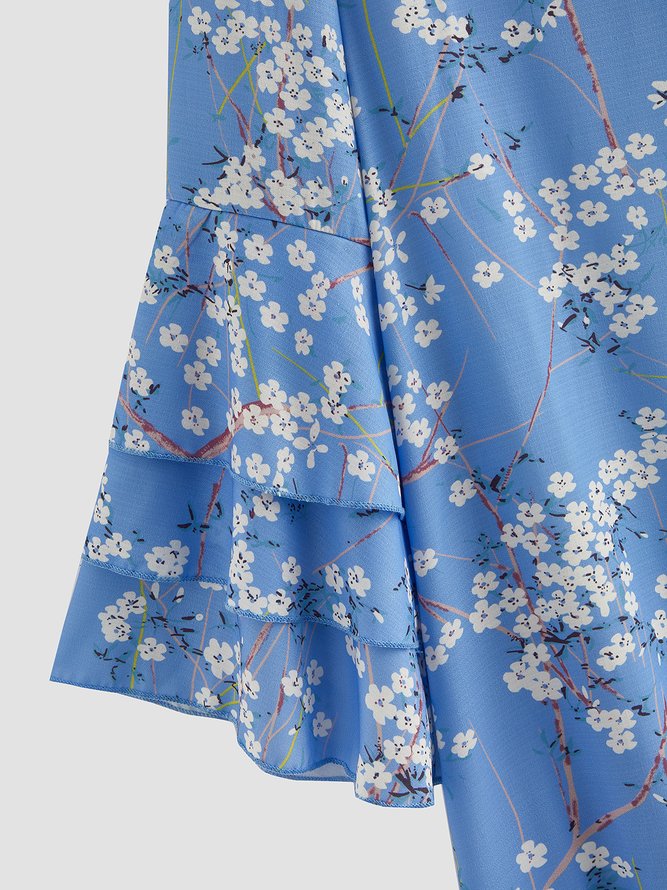 V Neck Floral Boho Short Sleeve Women Dress