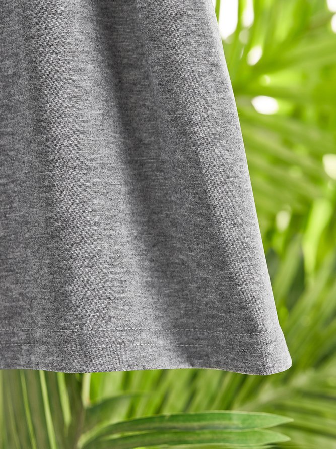 Gray Cotton Casual Crew Neck Solid T-shirt