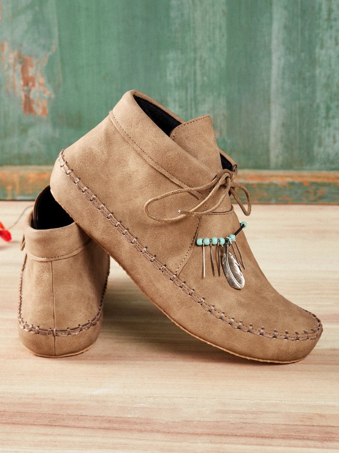 Camel All Season Cowhide Leather Flat Heel Daily Ankle Boots