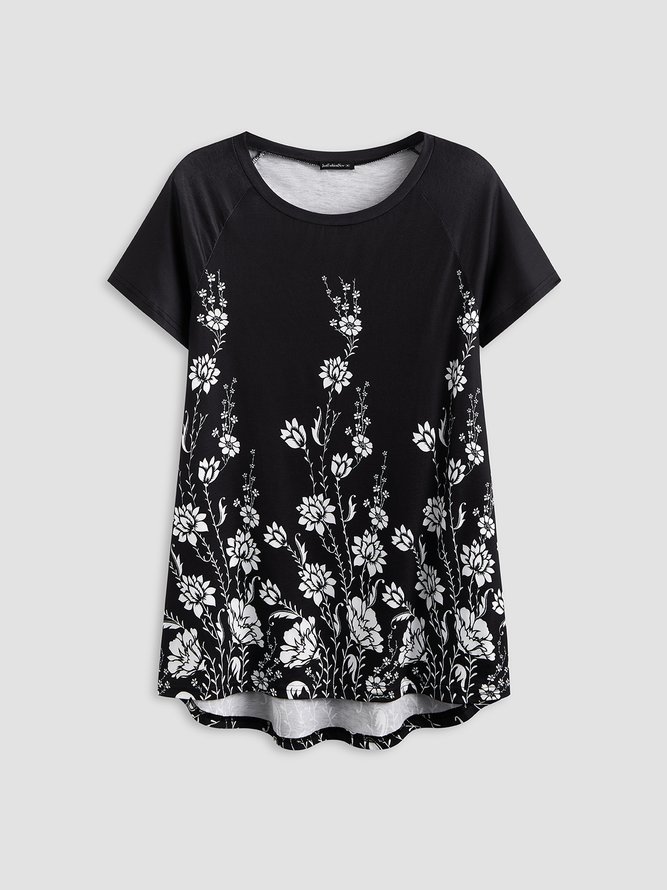 Vintage flower contrast loose holiday Top T-shirt
