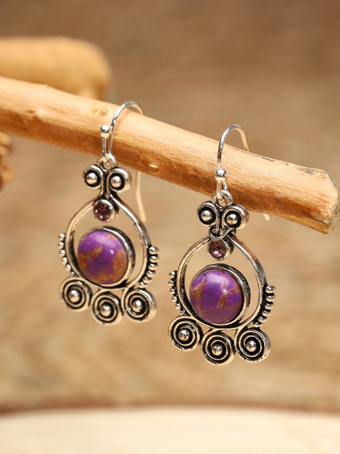 Vintage Ethnic Purple Turquoise Earrings Holiday Jewel