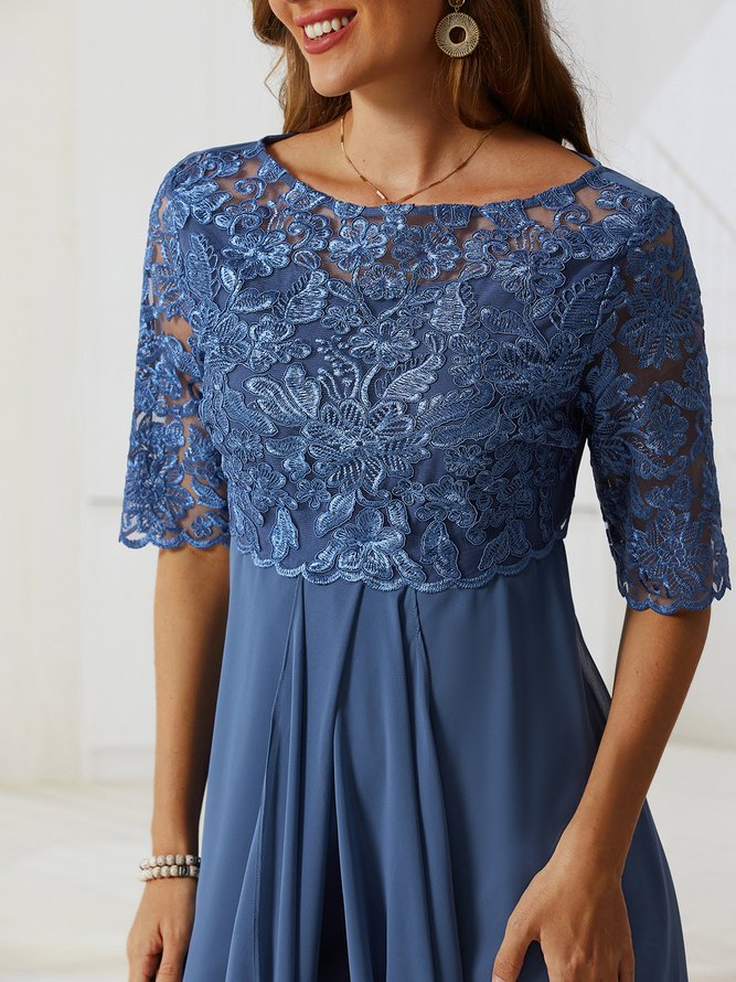 Women Plain Elegant Swing Lace Crew Neck Half Sleeve Holiday Vacation Dress