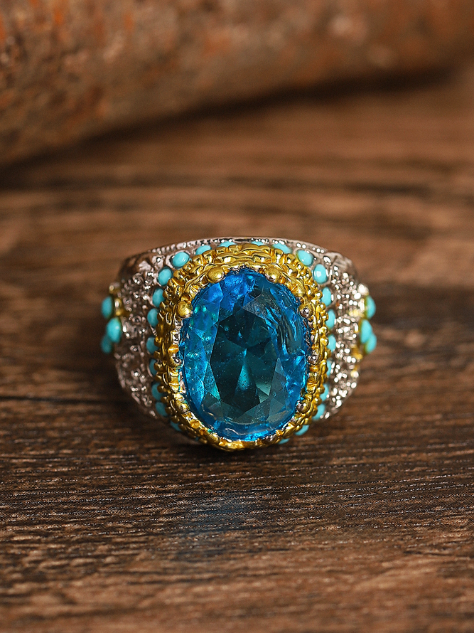Large Diamond Ocean Blue Gemstone Ring