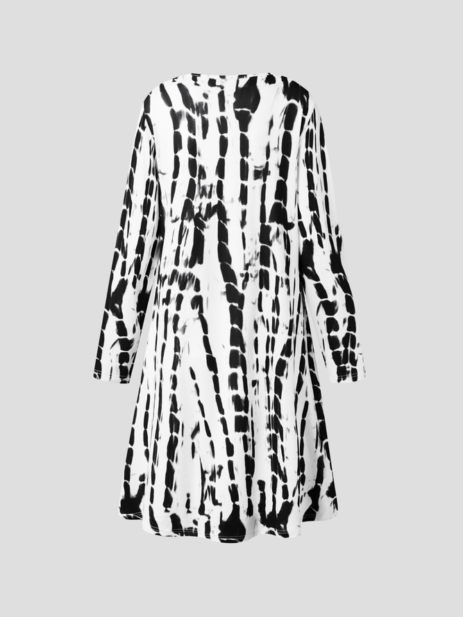 Women Casual Abstract Geometric Striped V Neck Long Sleeve Dress