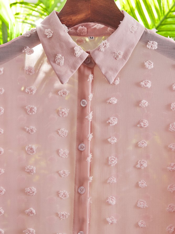 Shirt Collar Polka Dots Long Sleeve Shirt & Top