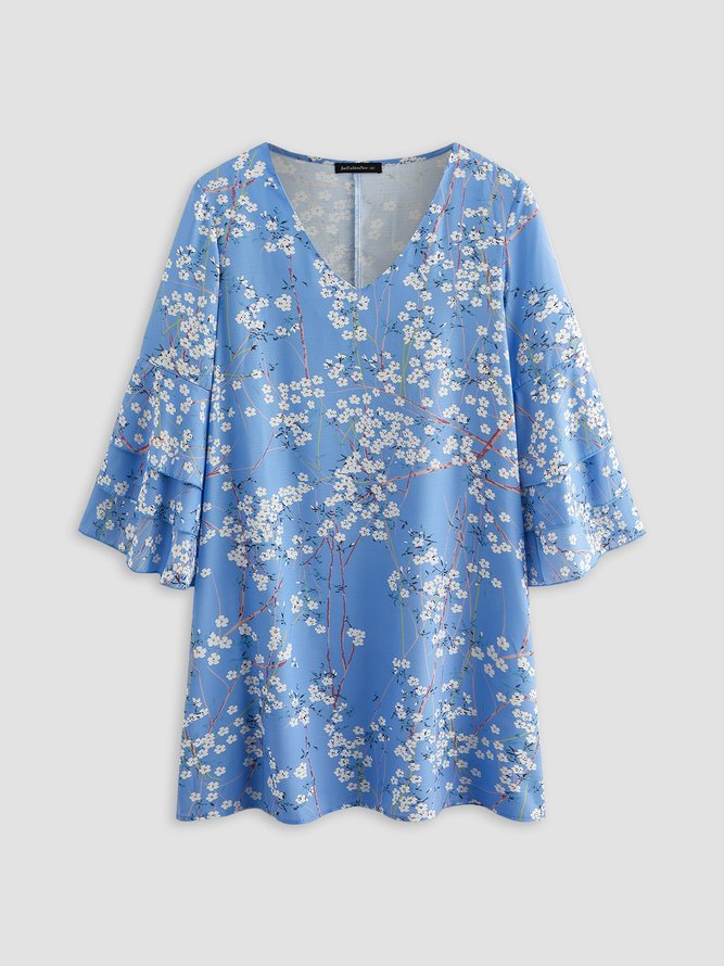 V Neck Floral Boho Short Sleeve Women Dress
