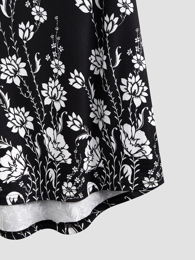 Vintage flower contrast loose holiday Top T-shirt