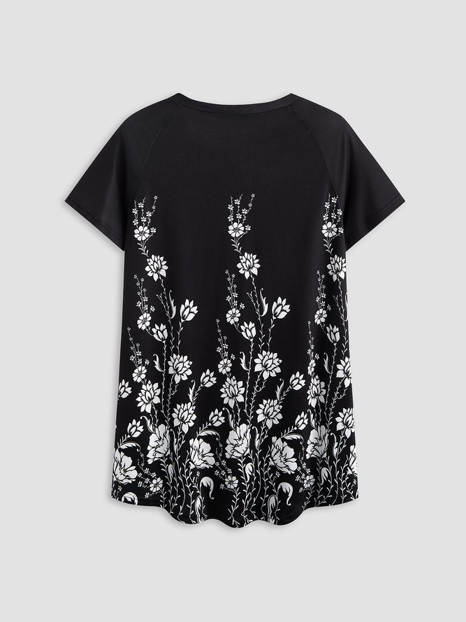 Vintage flower contrast loose holiday Top T-shirt