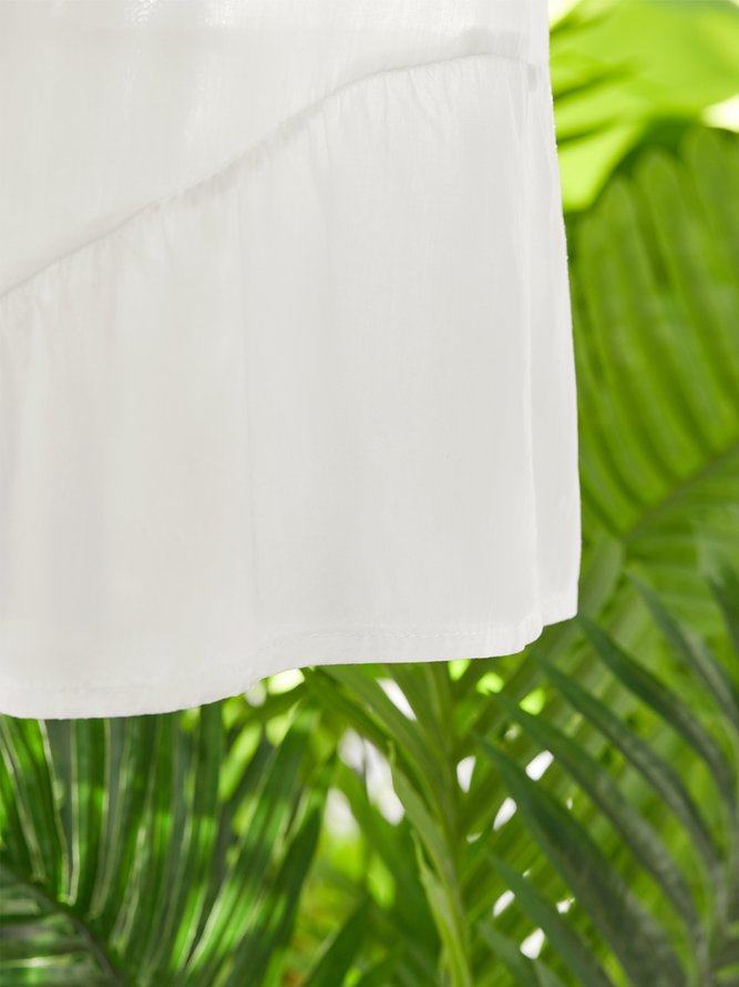 Summer Casual Solid Holiday Sleeveless Ruffle Hem Linen Tank Dress