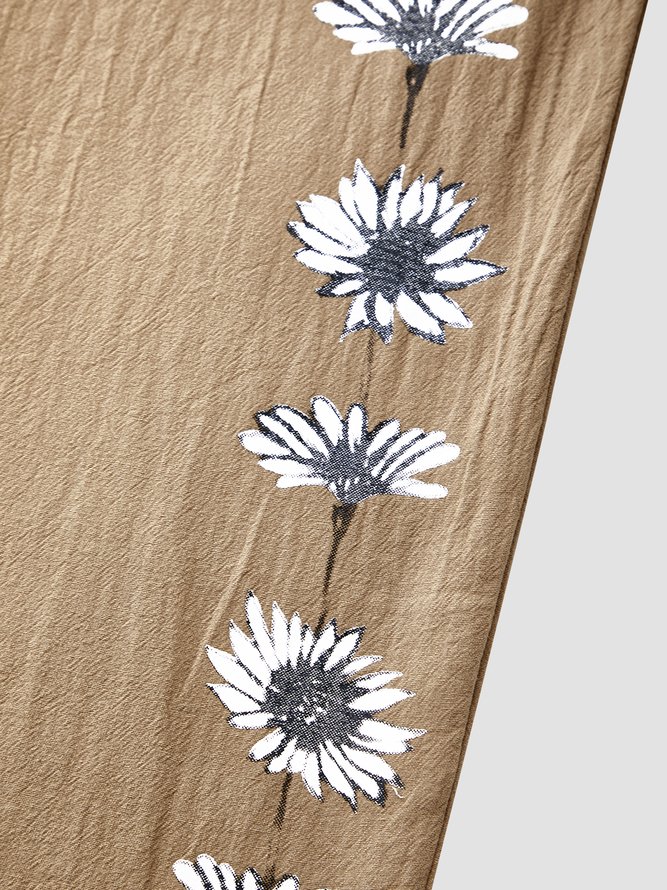 Women Floral Casual Loose Elastic Waist Pockets Pants