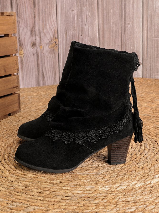 Vintage Lace Flanging Casual Fringed Short Ankle Boots