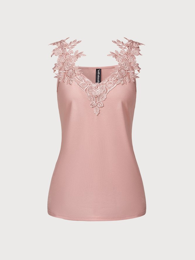 Solid Lace V-Neck Sleeveless Tops