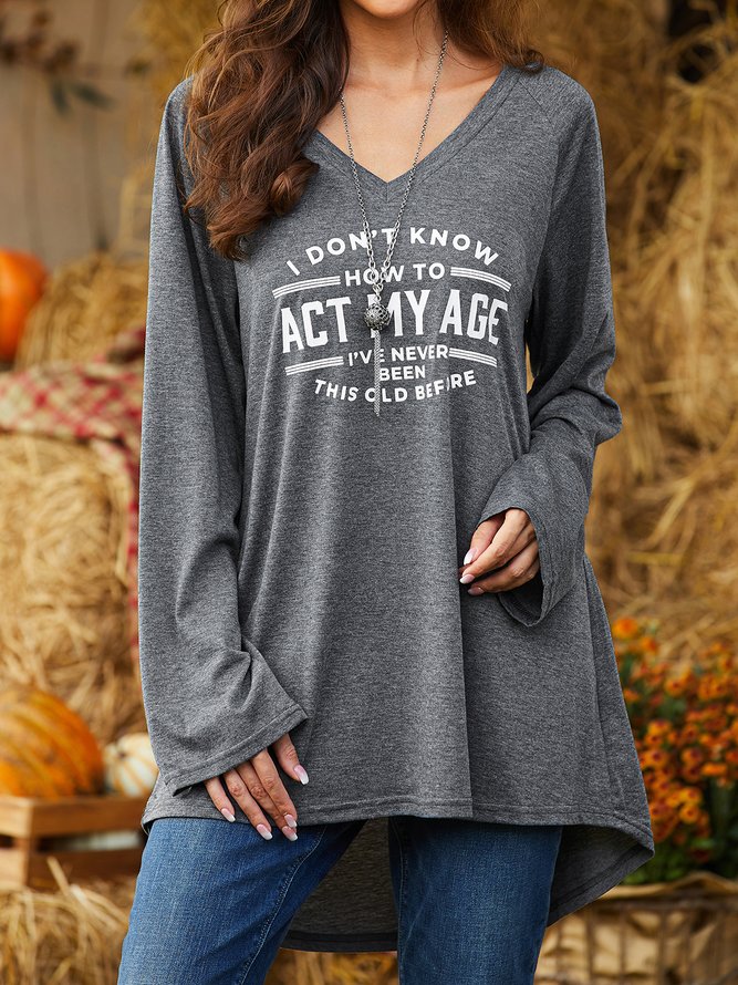 Casual Text Letter Autumn Raglan Sleeve Jersey Long sleeve Mid-long A-Line Regular T-shirt for Women