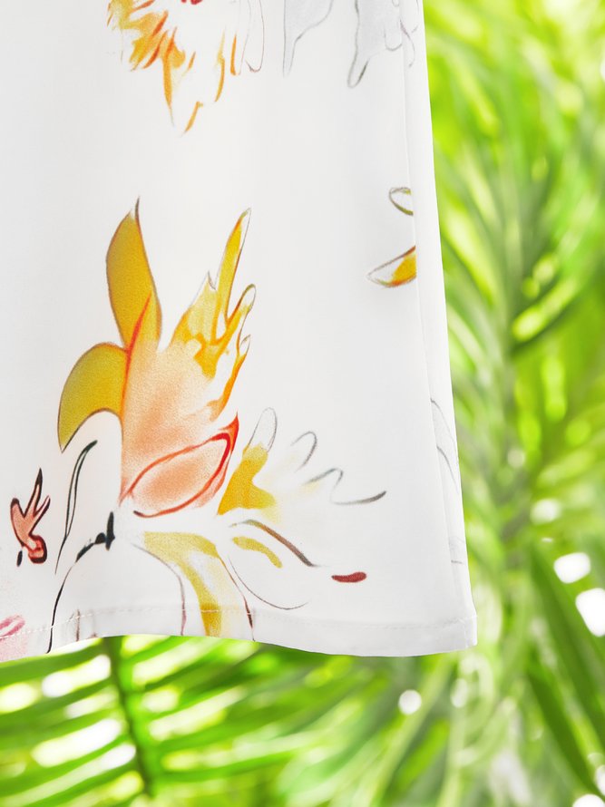 Women Casual Floral V Neck Short Sleeve Summer Vacation Dress