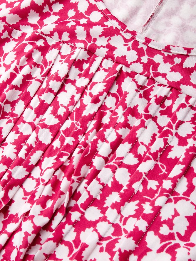 Summer Crew Neck Floral Pockets Short Sleeve Midi Dress