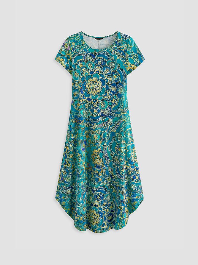 Vintage Cotton-Blend Short Sleeve Knitting Dress