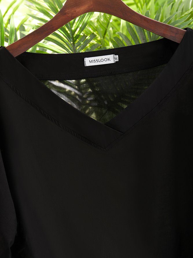 Women Shift 3/4 Sleeve V Neck Casual Plus Size T-Shirt