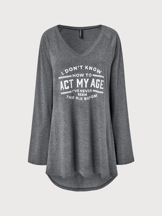 Casual Text Letter Autumn Raglan Sleeve Jersey Long sleeve Mid-long A-Line Regular T-shirt for Women