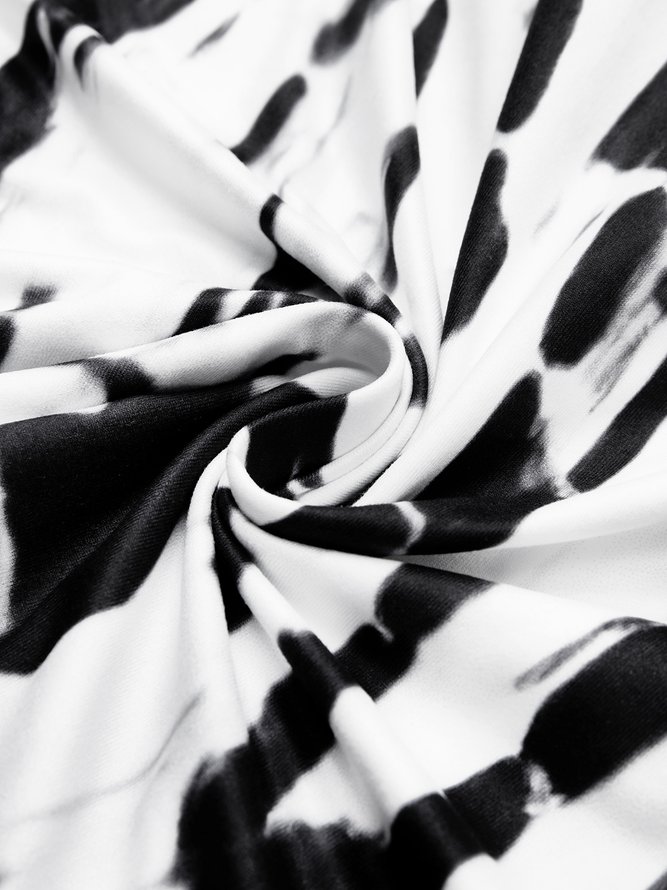 Women Casual Abstract Geometric Striped V Neck Long Sleeve Dress