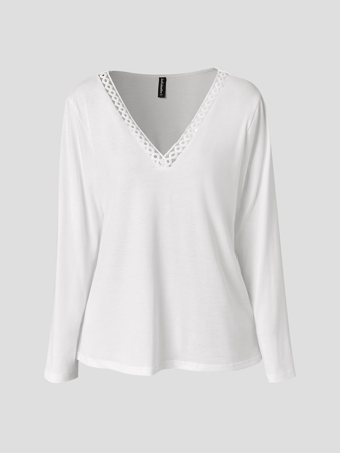 Lace Casual Plain Long Sleeve Top