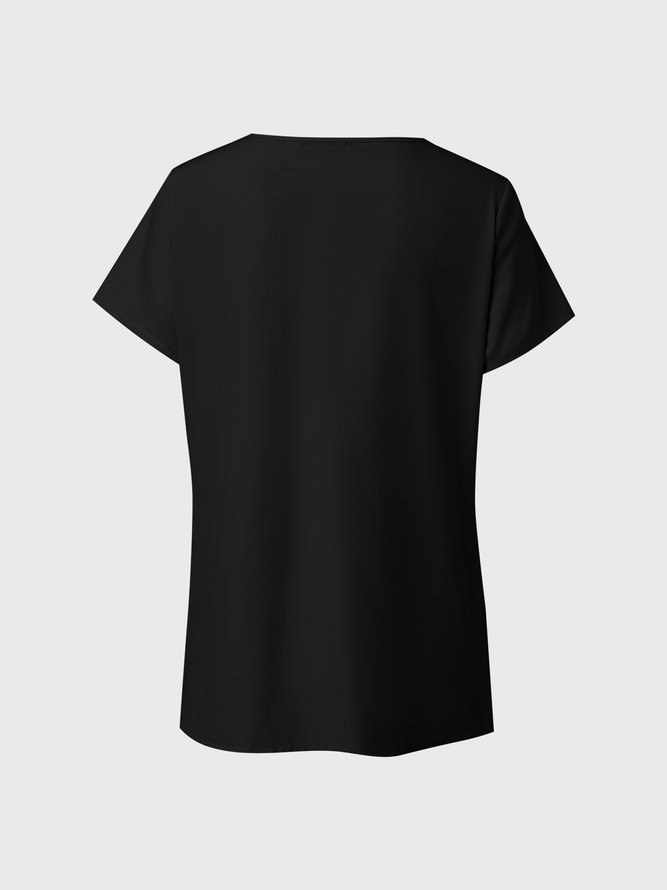 Spring Summer Plain Casual Hollow Out Design Short Sleeve Tunic Top
