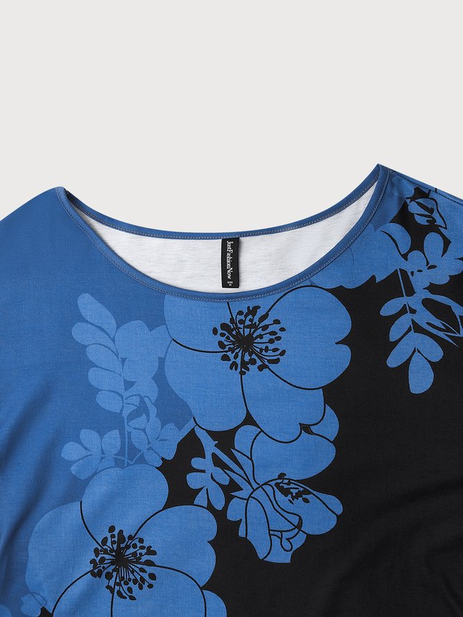 Casual Floral Autumn Daily Long sleeve Crew Neck H-Line Regular Medium Elasticity T-shirt for Women
