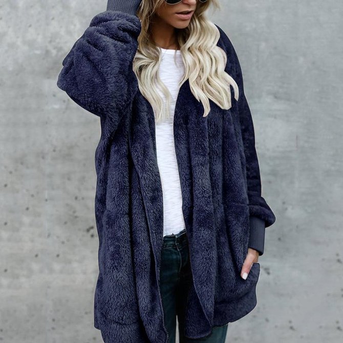 Winter Fluffy Fleece Fur fuzzy hooded jacket Loose teddy bear Coat