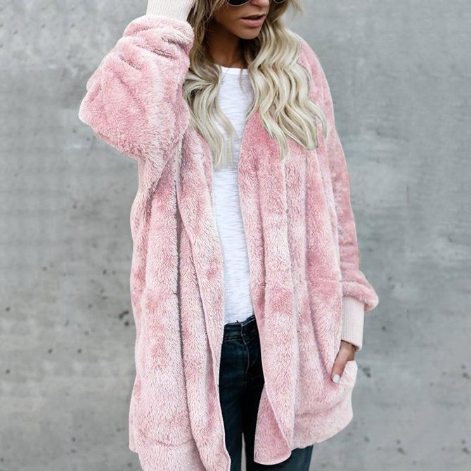 Winter Fluffy Fleece Fur fuzzy hooded jacket Loose teddy bear Coat