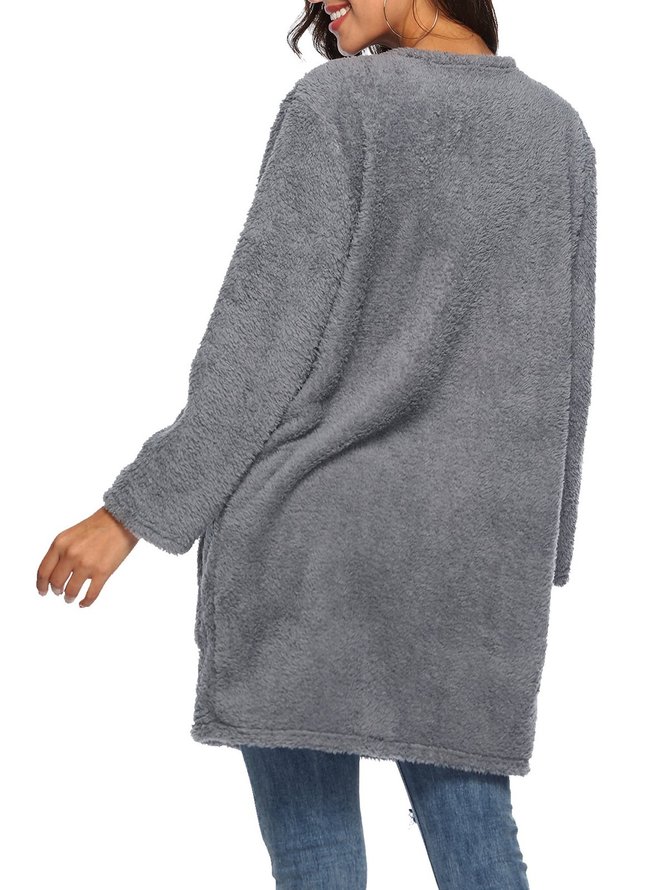 Cardigan - Fuzzy Plain Pockets Solid 2018 Winter Women Warmest Cardigan