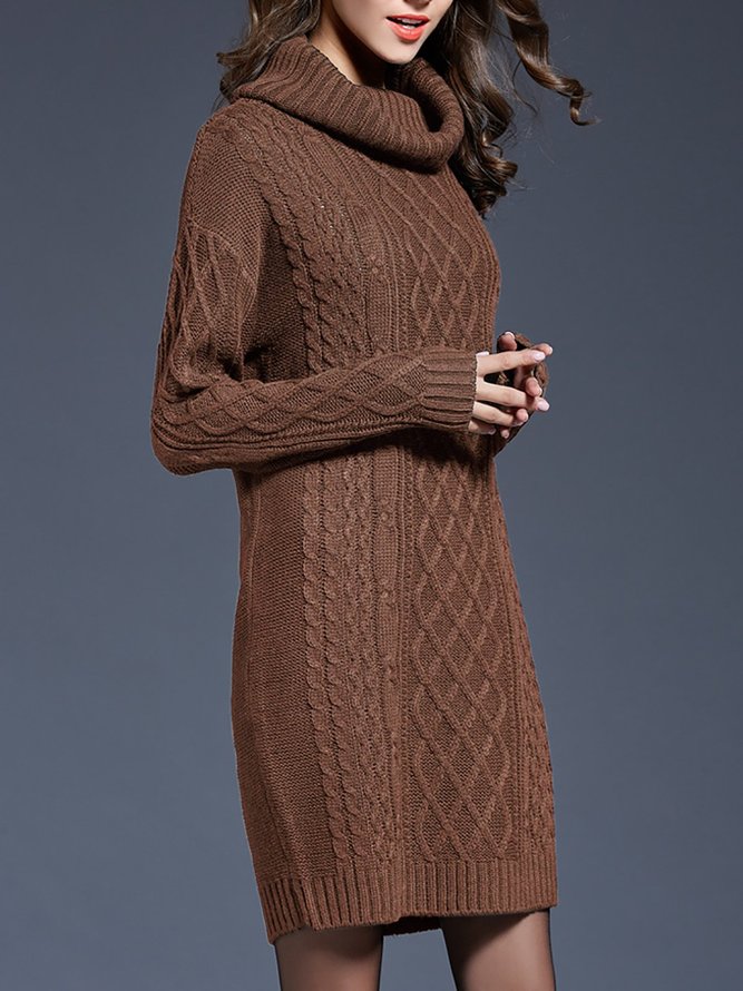 Solid Elegant Cowl Neck Shift Sweater Dress