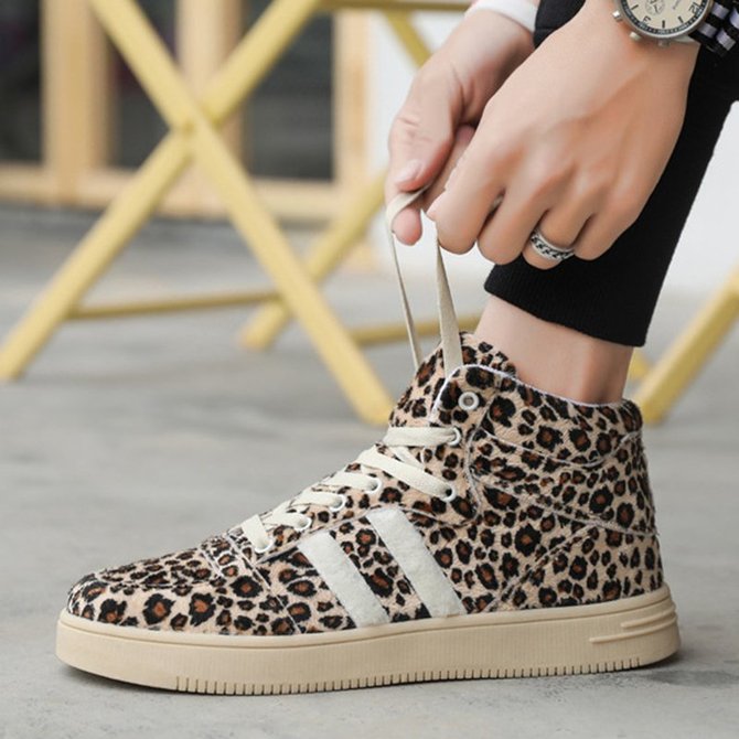 leopard low heel ankle boots