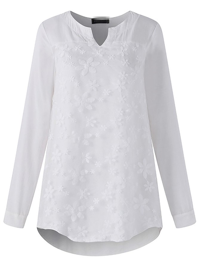 Floral Lace Embroidery Long Sleeve Loose Shirt Blouse