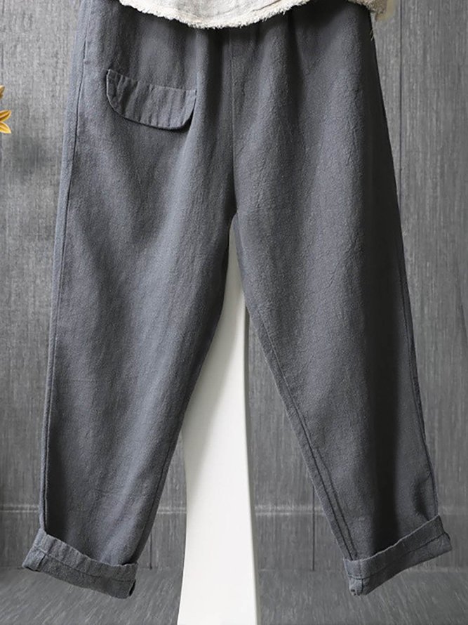 Women's New Solid Color Cotton Comfortable Casual Multi-bag Harem Pants