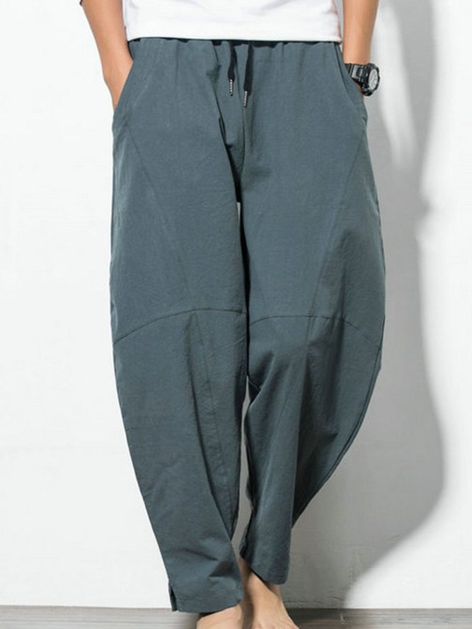 Unisex Pockets Solid Casual Pants