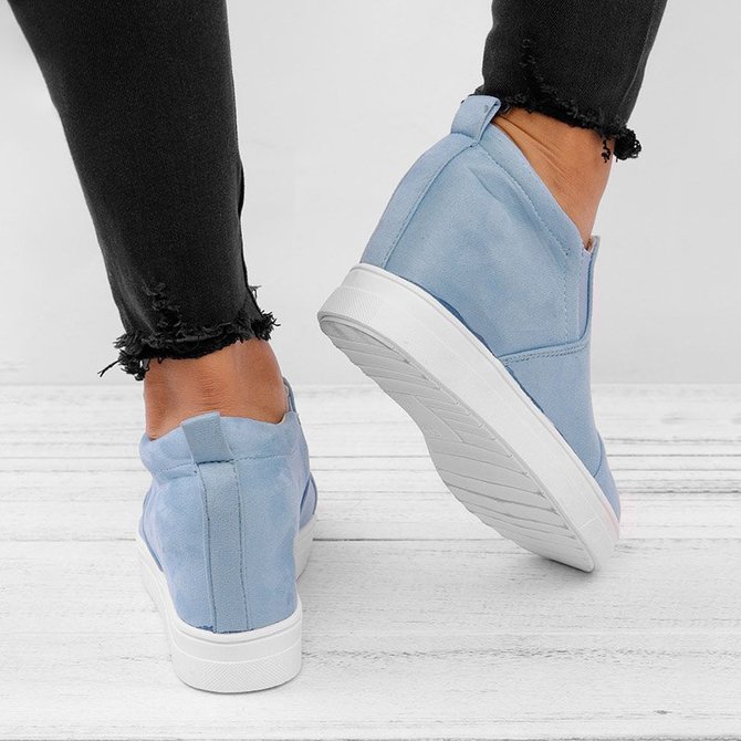 Fashion Letter Slip On Wedge Sneakers Faux Suede Wedge Heel Casual Sneakers