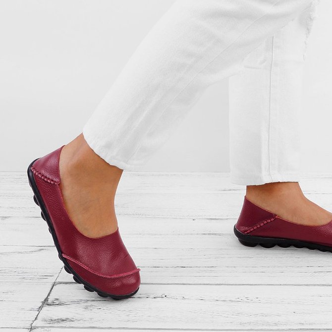 Leather Casual Flat Heel Shoes