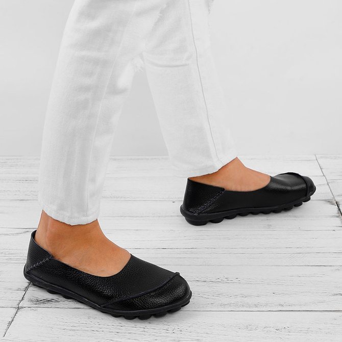 Leather Casual Flat Heel Shoes