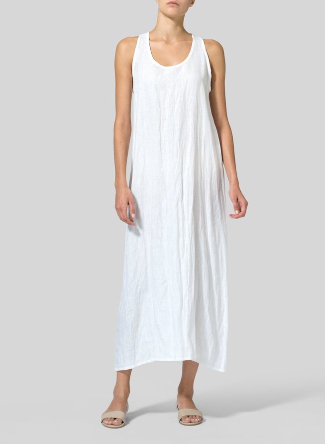 Summer Basic Cotton A-Line Sleeveless Maxi Dress | roselinlin