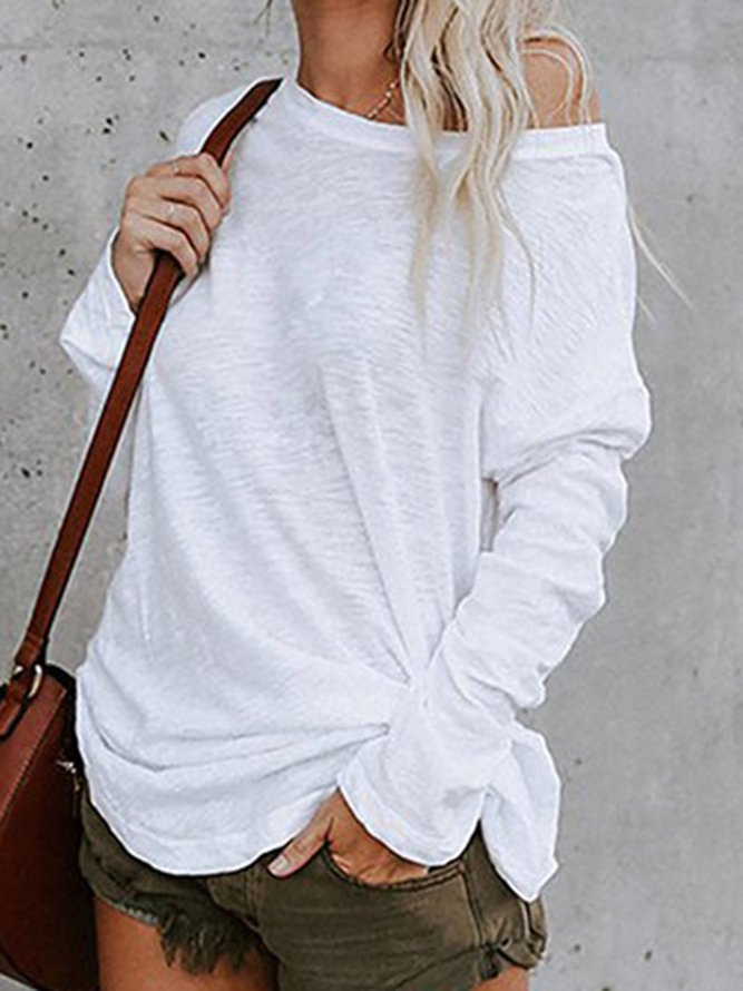 White Casual Solid Long Sleeve T-Shirt