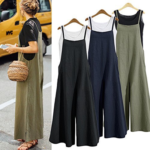 Sleeveless Cotton Casual Pants Pockets Tank Jumpsuits