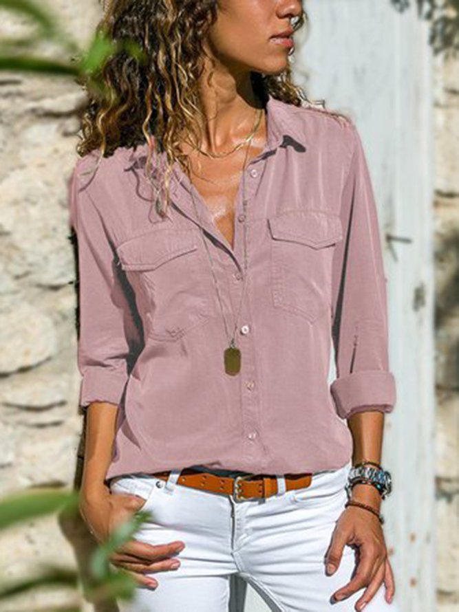 Cotton-Blend Solid Turn-Down Collar Shirt