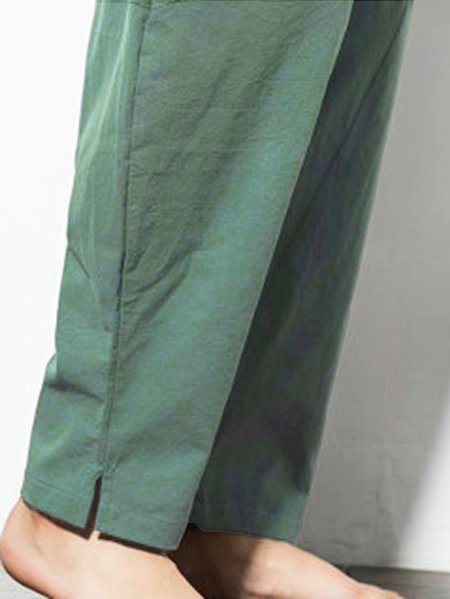 Unisex Pockets Solid Casual Pants