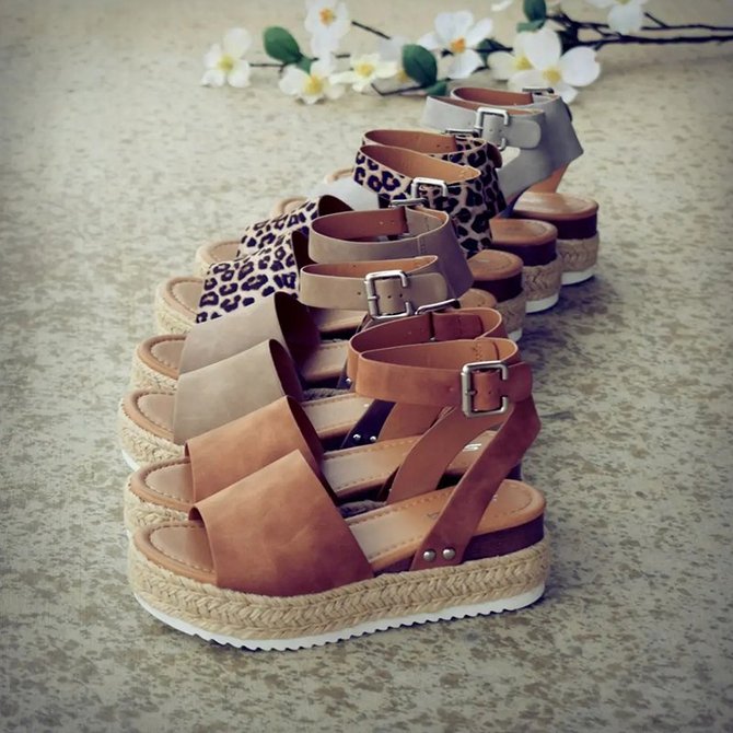 leopard espadrilles flatform wedge buckle open toe sandals