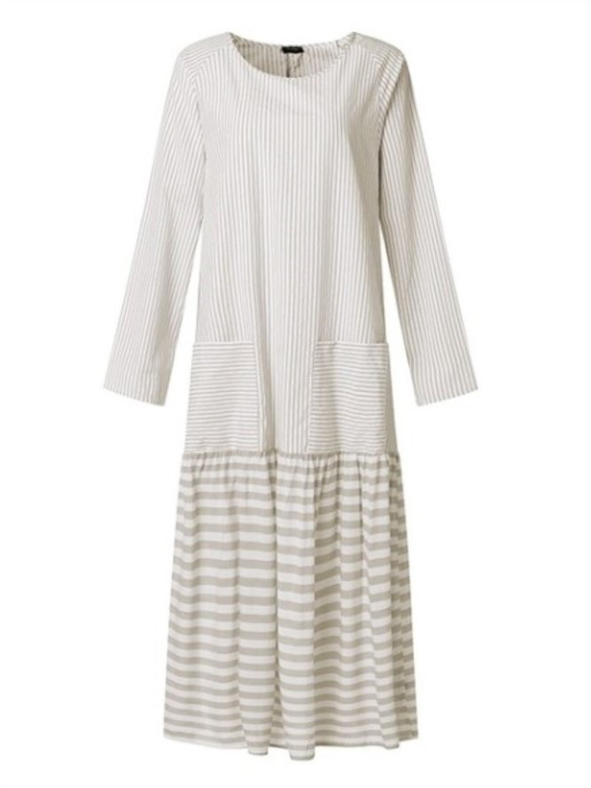 Casual Crew Neck 3/4 Sleeve Cotton Casual Dress