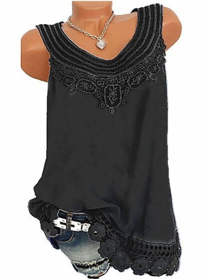 Vintage Sleeveless Casual Solid Tank Top
