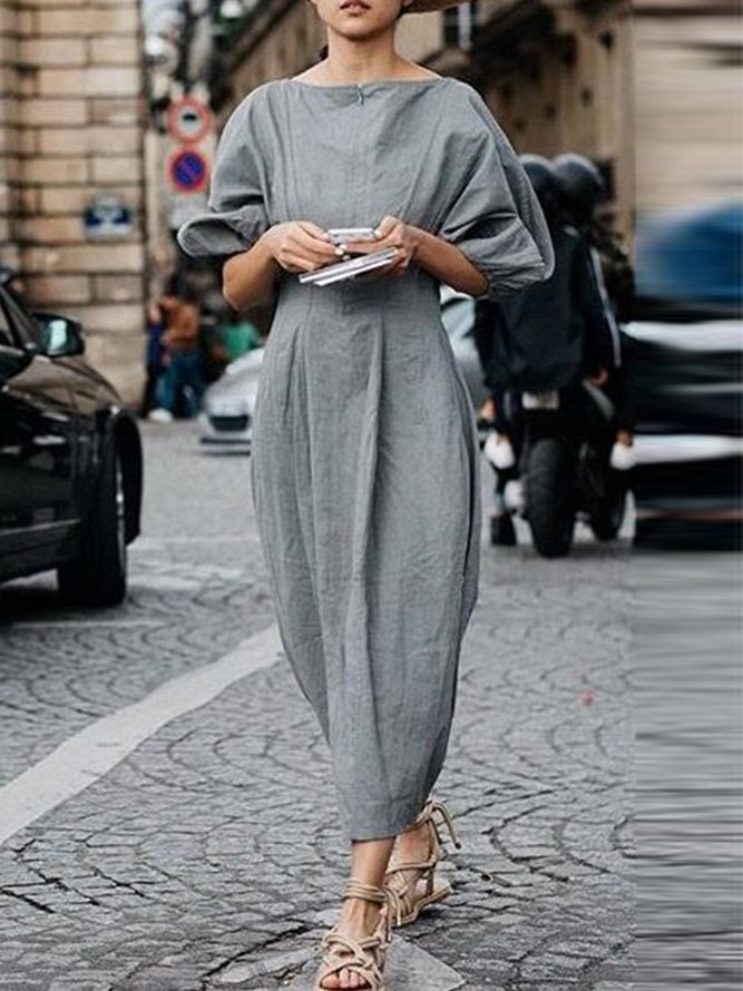 Solid Short Sleeves Elegant Midi Women Dress | roselinlin